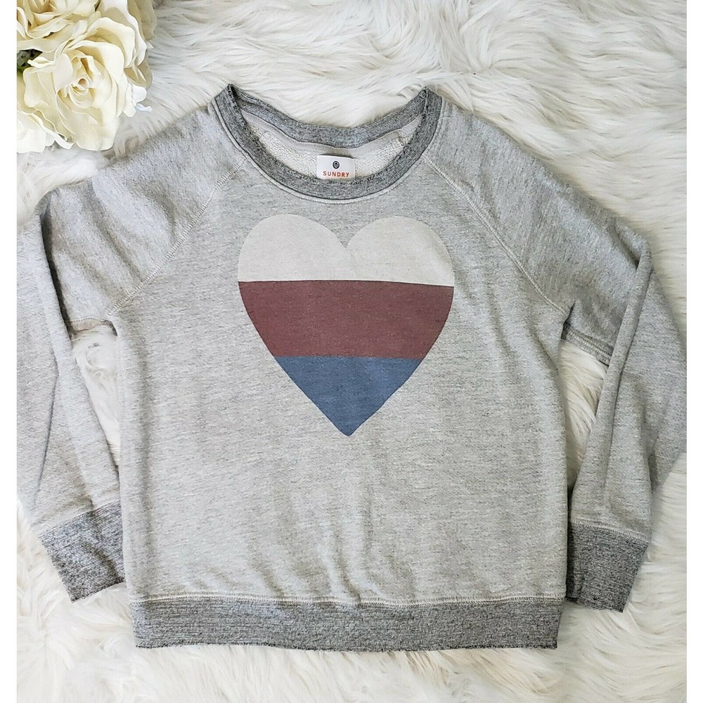 Sundry Womens Heart Sweatshirt Relaxed XS